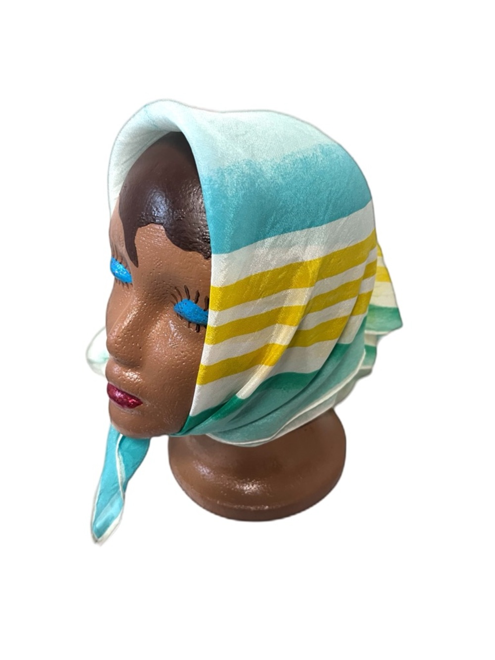 Vintage Vera Neumann Striped Aqua & Yellow Rainbow Square Silk Blend Scarf